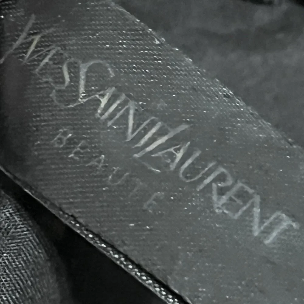 YSL Beauté Black Patent Faux Leather Makeup Bag Asymmetrical Zip Cosmetic Case